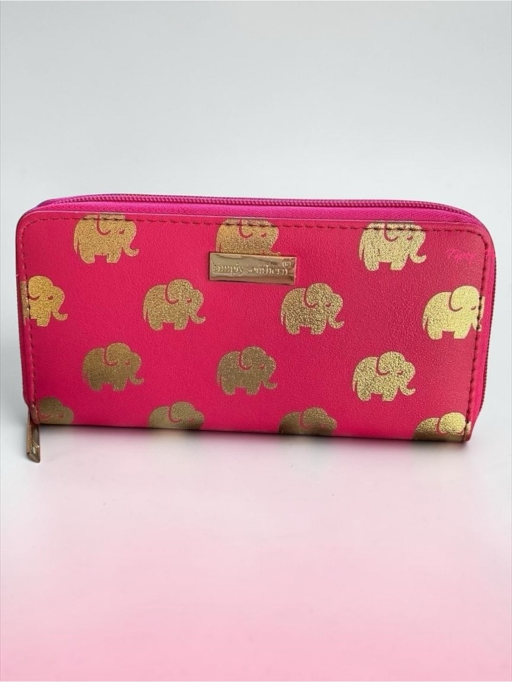 Simply Southern Pink Gold Elephant Zip Around Wallet Long Zip Wallet